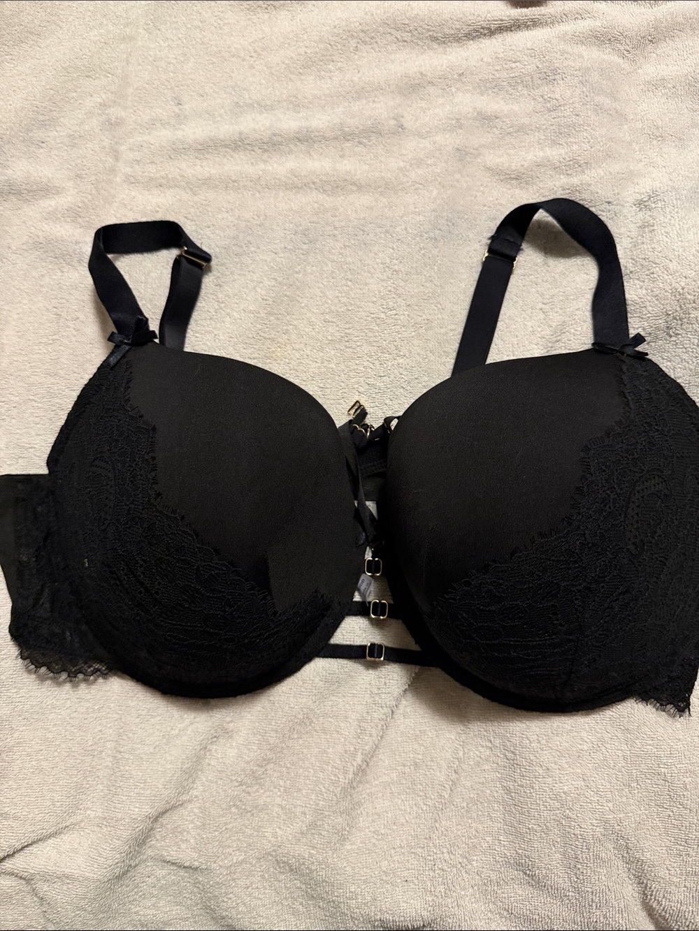 Cacique - Lane Bryant Black Lace Trim Strappy Front Boost Balconette Bra 42DDD